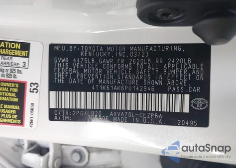 2023 Toyota Camry Xse z USA, uszkodzony, nr VIN 4T1K61AK6PU142946